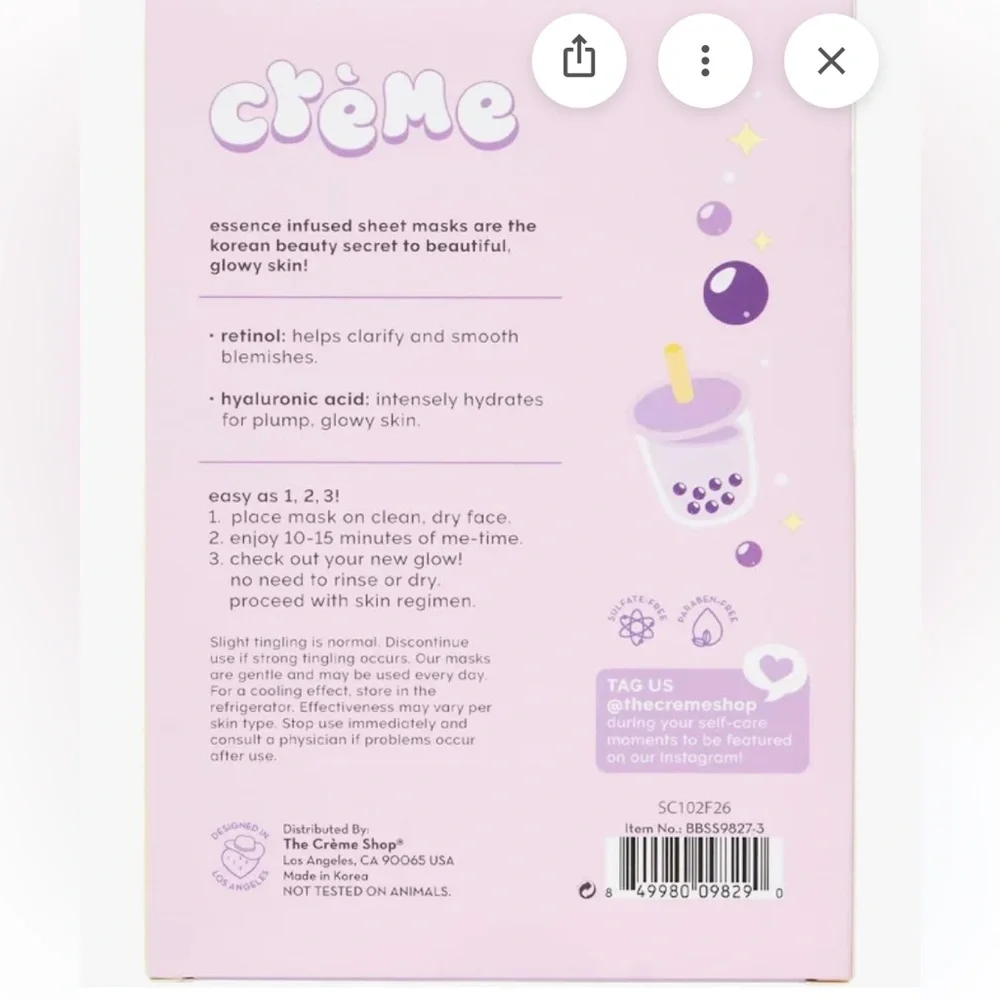 💕NWT The Crème Shop Beary Soft Skin Sheet Mask Hydrating Essence set of 3